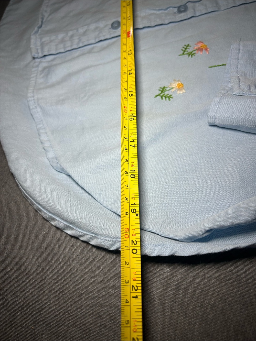 Billy T Embroidered Daisy Light Blue Chambray Button-Down Shirt - Picture 5 of 7
